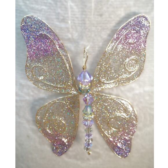 Artisan Whimsical Winged Purple Butterfly Pendant Swarovski Crystal Suncatcher - Picture 1 of 12